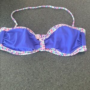 PINK Victoria's Secret Blue Bikini Top with Multicolor Trim